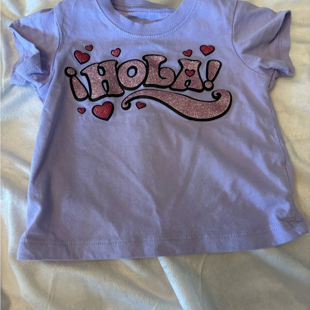 The Children's Place Lavender Tee with Pink Glitter "¡HOLA!" Graphic
